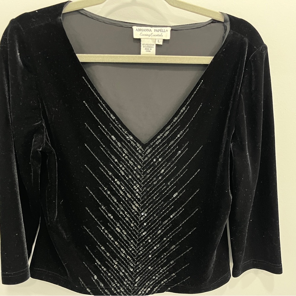 Adrianna Papell Black Velvet V-Neck Blouse